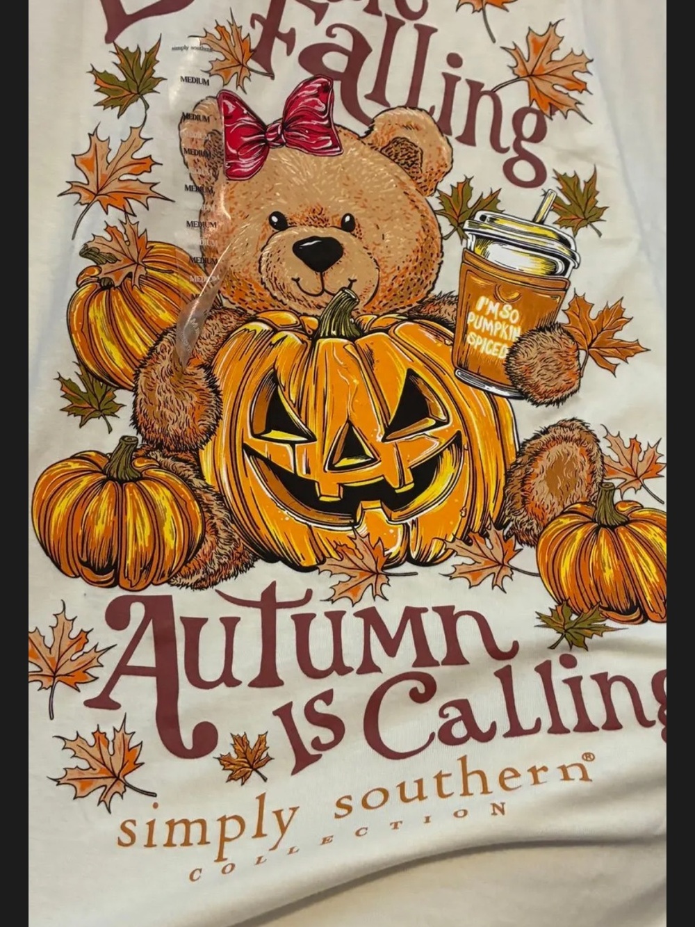 Simply Southern White Tee with Orange Pumpkin Bear and Pink Bow